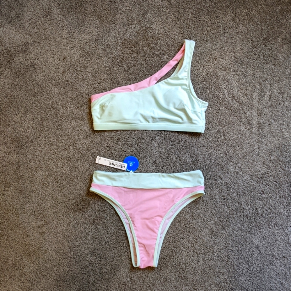 One Shoulder Cutout & High Waist Bikini Set - Medium